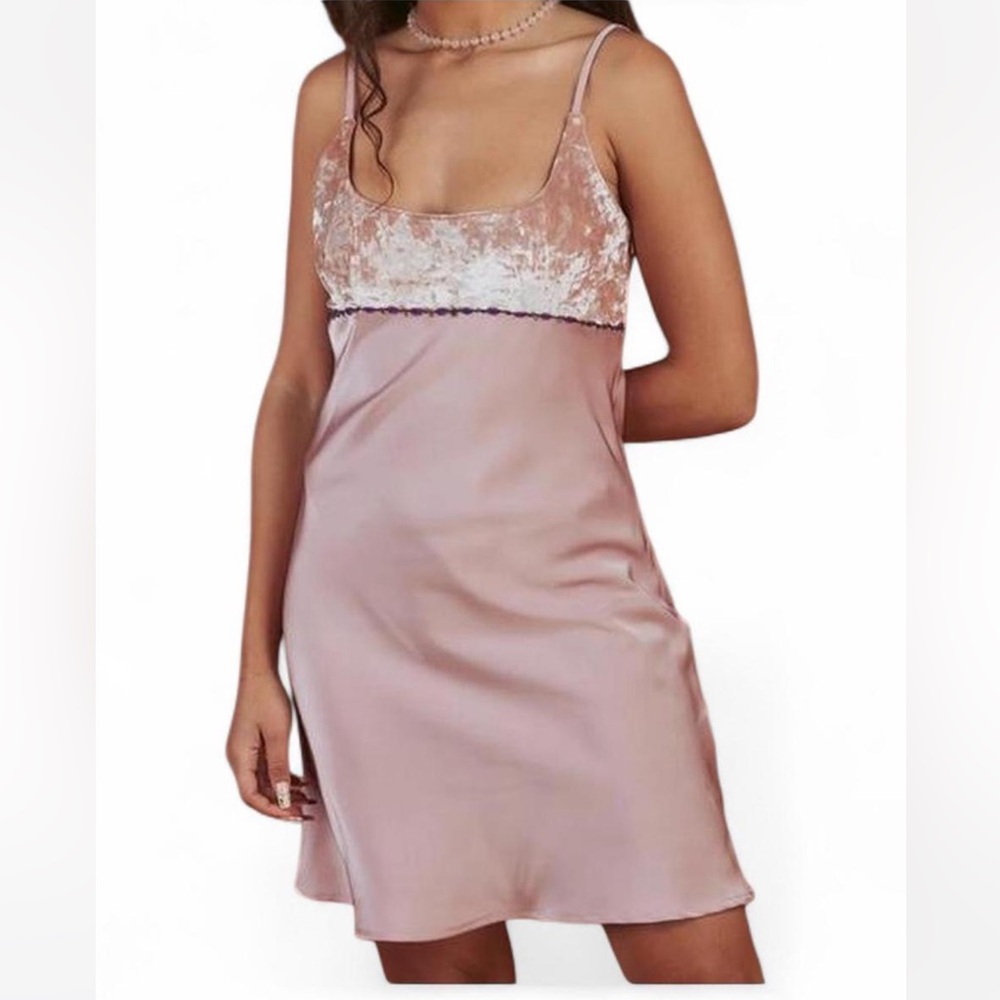 UNIF Mimi Dress Pink Velvet Satin Slip Y2K Fairy Grunge Large